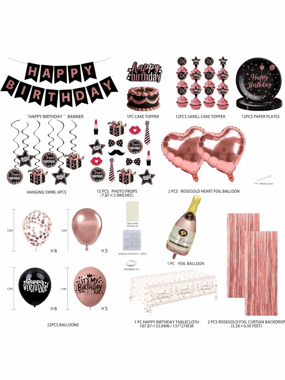Rose Gold Birthday🎉Decorations🎈and Tableware Set for 24 Guests